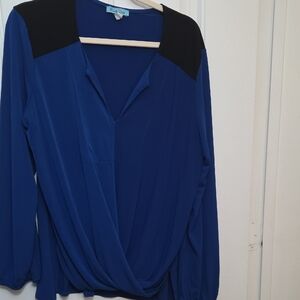 Chaus Blue Blouse with Black Accents